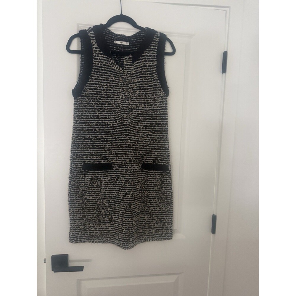 MNG Mango Multi Shag Tweed Knit Sleeveless Knee Length Dress Size Small